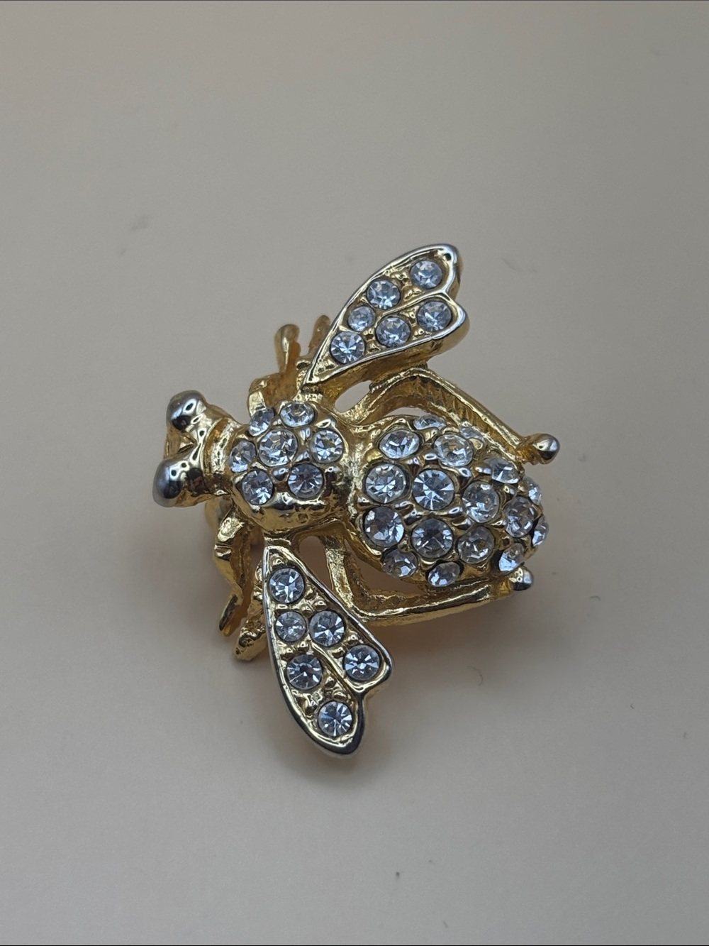 Vintage Gold Bee Brooch with Clear Crystals